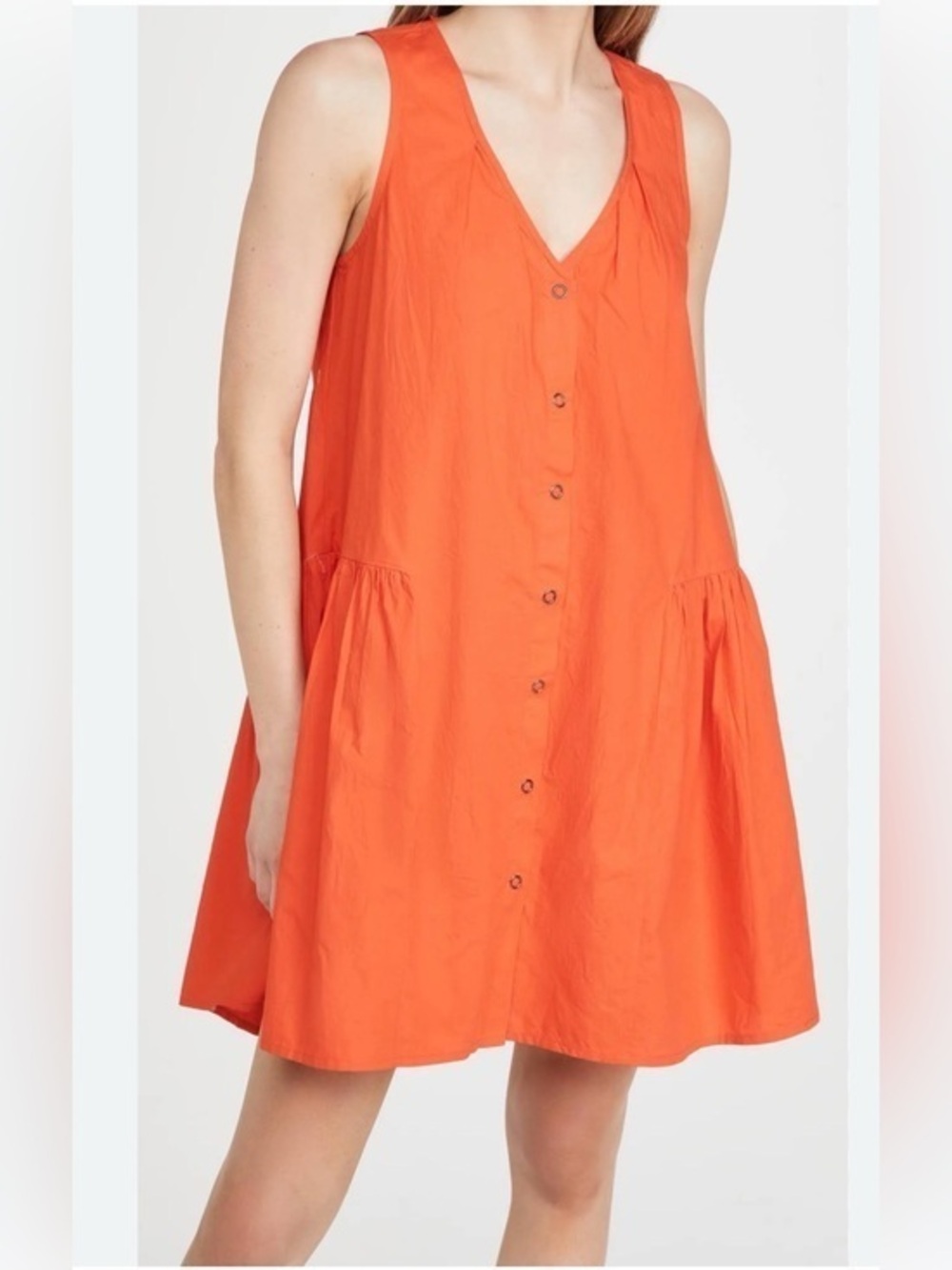 Apiece Apart Rosarito Mini Dress Orange Organic Cotton Sleeveless Button Front S